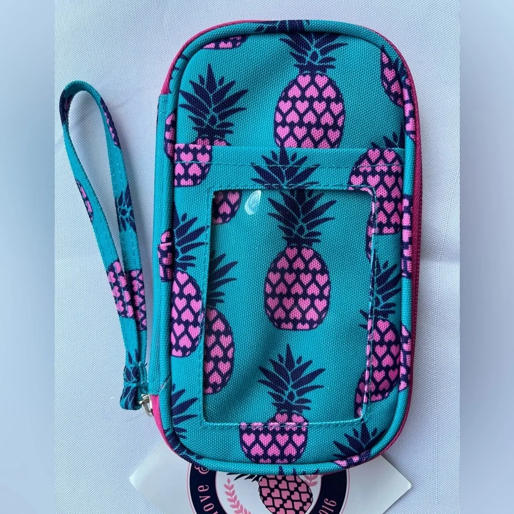 Love & Pineapples Teal and Pink Pineapple Heart Wristlet Clutch - Picture 2 of 5